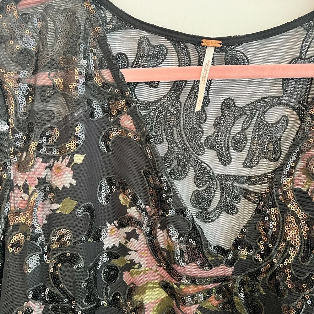 Free People Boho Black Sheer Sequin Tunic Dress - Picture 3 of 13